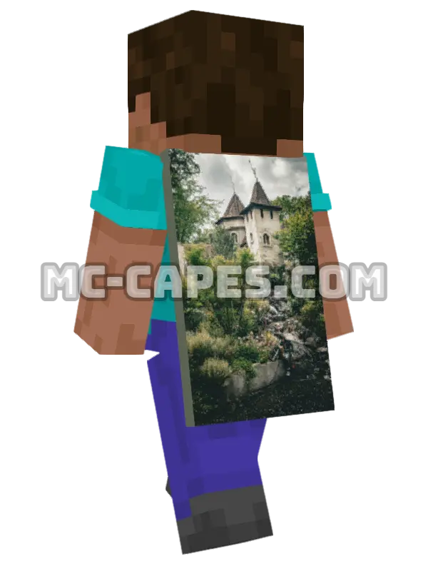 Castle Towers Minecraft cape worn on a player, seen from behind