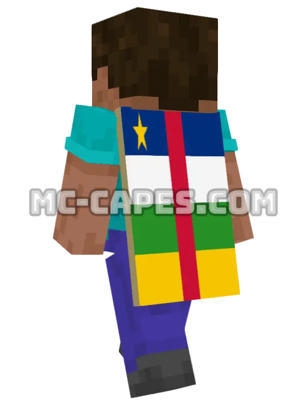 Central African Republic Flag Minecraft cape worn on a player, seen from behind