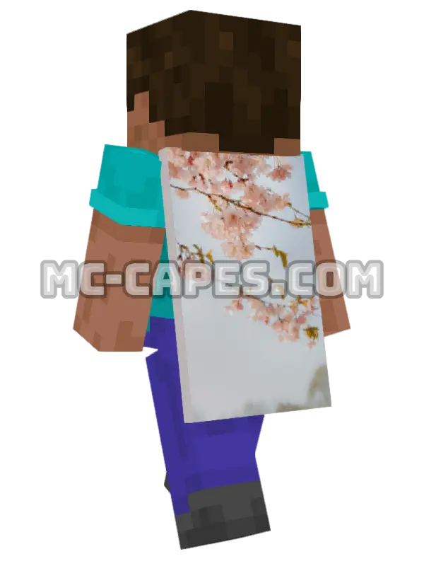 Cherry Blossoms Minecraft cape worn on a player, seen from behind