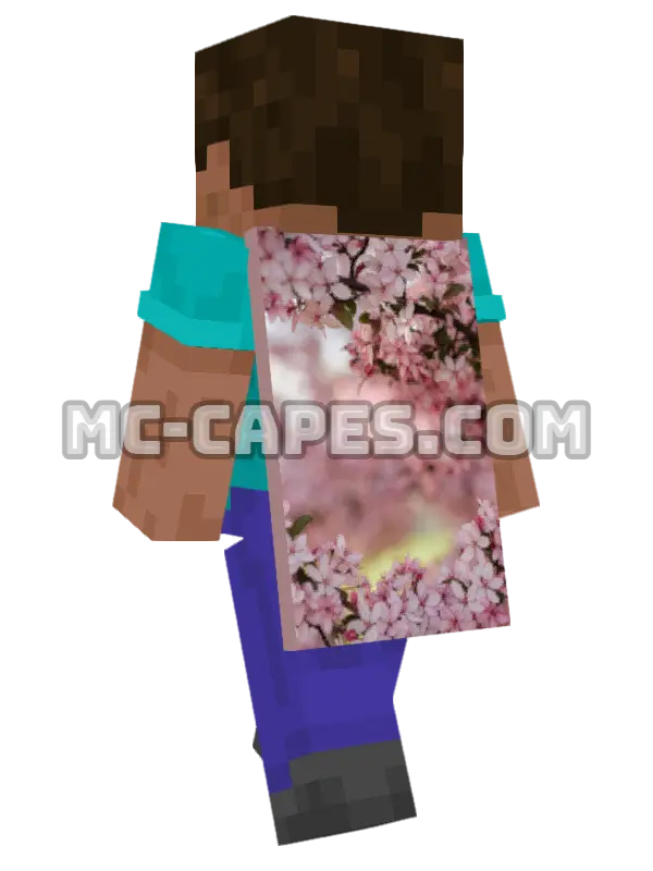 Cherry Blossoms Minecraft cape worn on a player, seen from behind