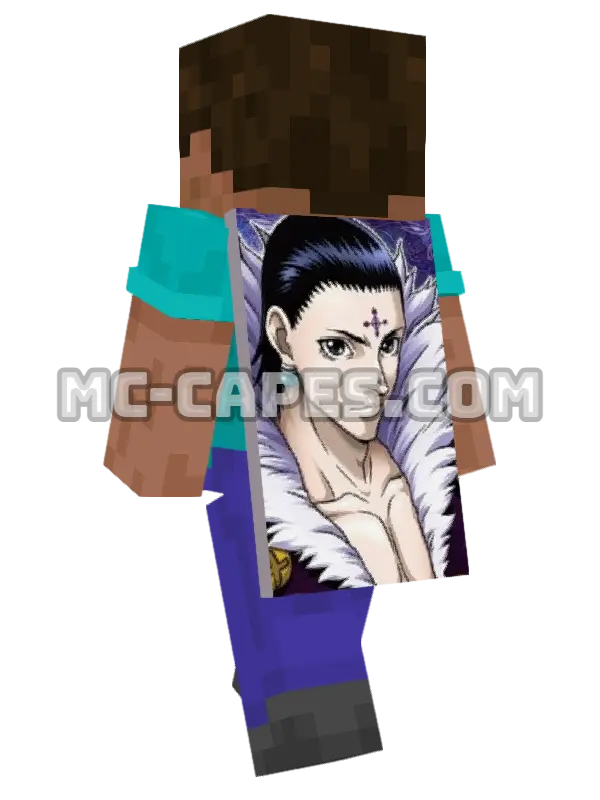 Chrollo Lucilfer Minecraft cape worn on a player, seen from behind