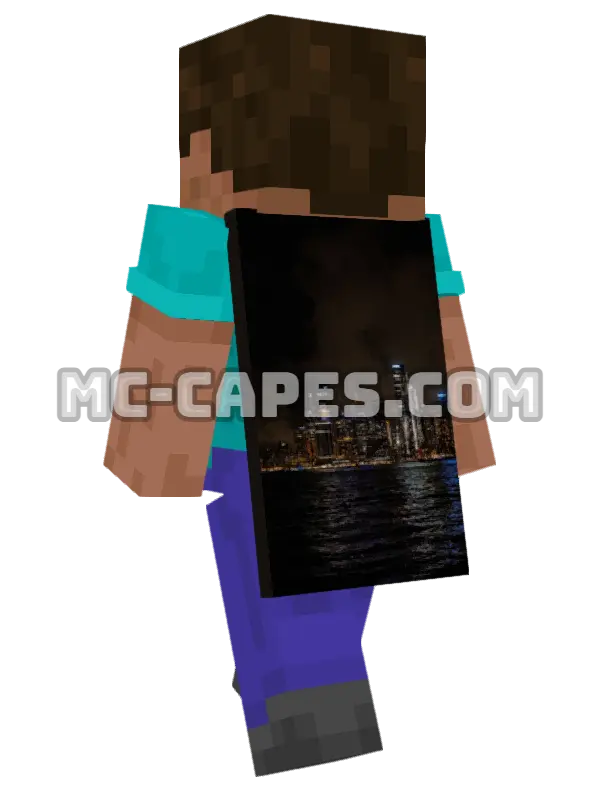 City Reflection Minecraft cape worn on a player, seen from behind