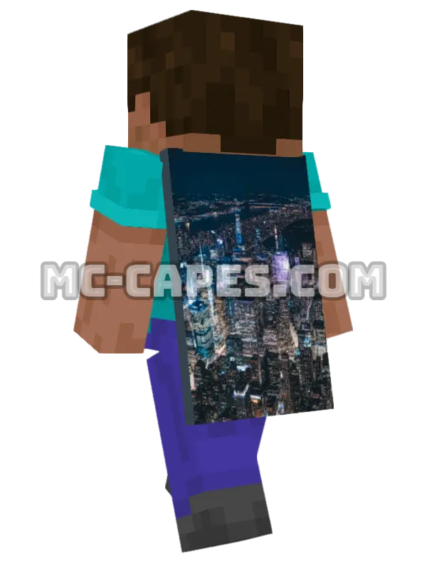 City Skyline Minecraft cape worn on a player, seen from behind
