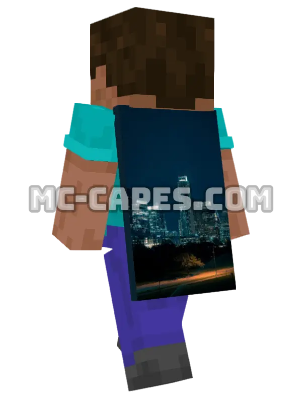 City Skyline Minecraft cape worn on a player, seen from behind