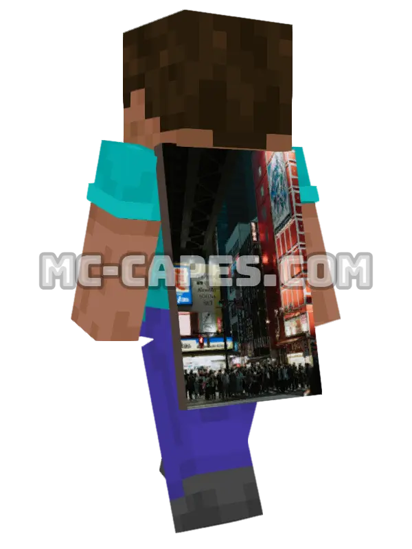 City Street Crowd Minecraft cape worn on a player, seen from behind