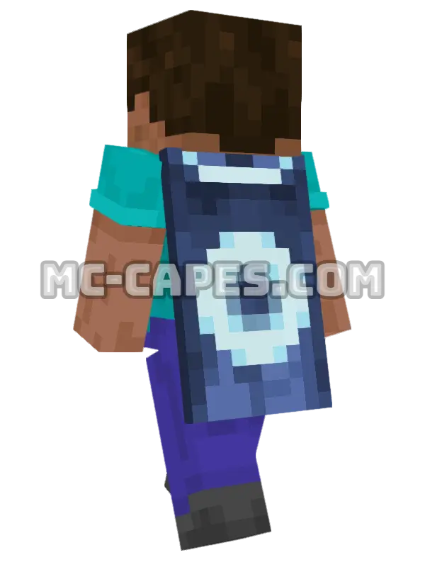 Cobalt Minecraft cape worn on a player, seen from behind