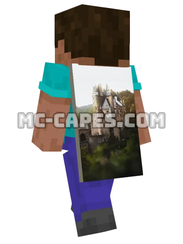 Concrete Castle Minecraft cape worn on a player, seen from behind