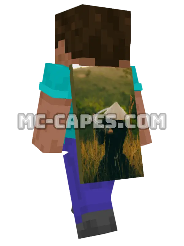 Conical Hat Katana Minecraft cape worn on a player, seen from behind