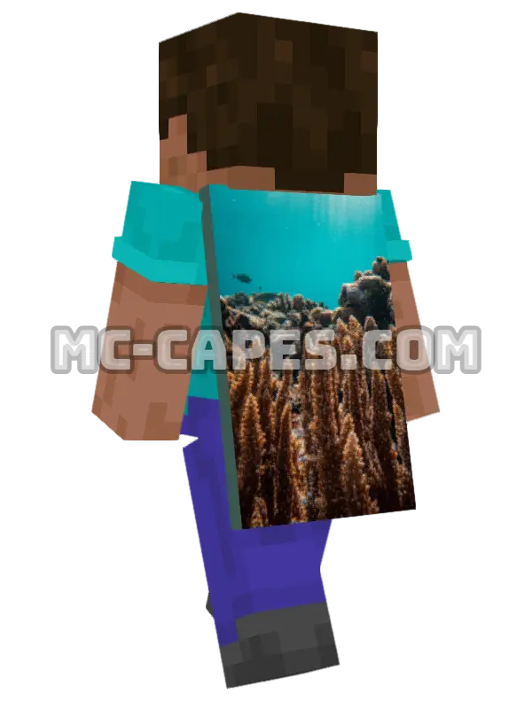 Coral Reef Minecraft cape worn on a player, seen from behind