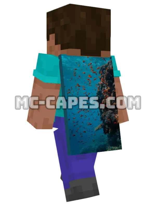 Coral Reef Minecraft cape worn on a player, seen from behind