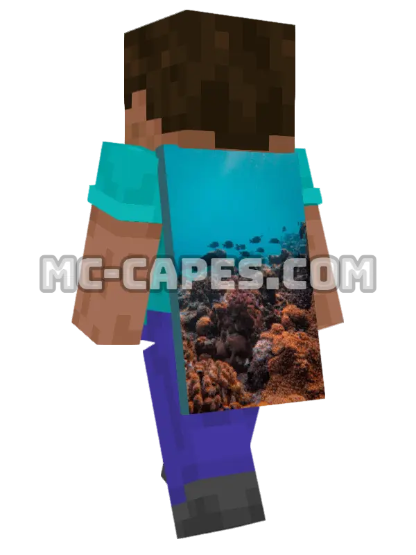Coral Reef Life Minecraft cape worn on a player, seen from behind