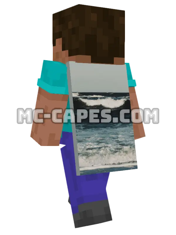 Crashing Ocean Waves Minecraft cape worn on a player, seen from behind