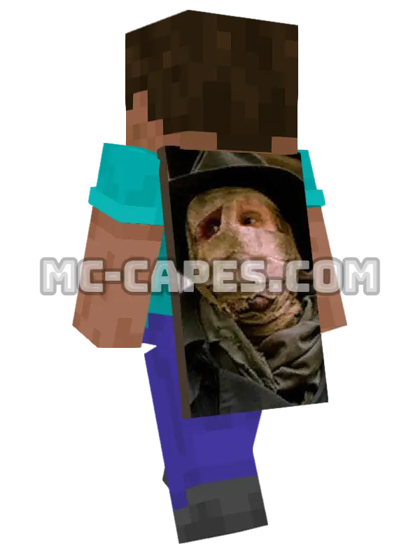 Darkman Minecraft cape worn on a player, seen from behind