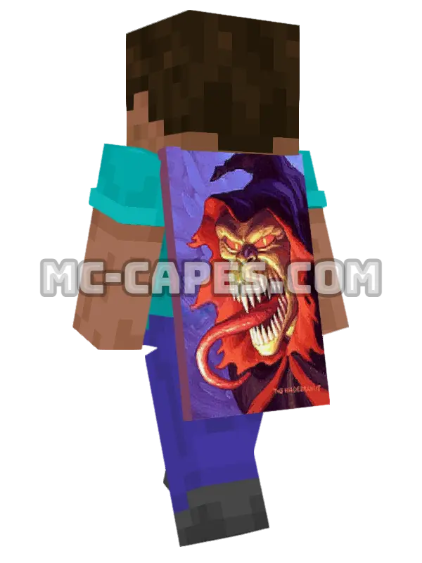 Demogoblin Minecraft cape worn on a player, seen from behind