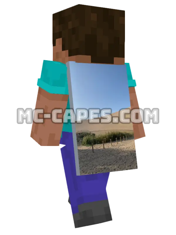 Desert Oasis Minecraft cape worn on a player, seen from behind