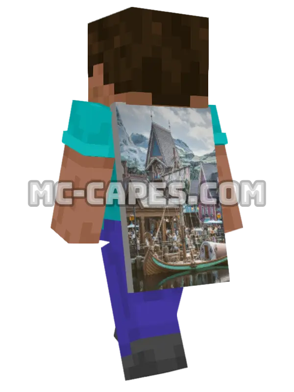 Docked Wooden Boat Minecraft cape worn on a player, seen from behind