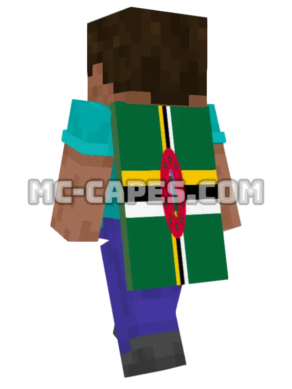 Dominica Flag Minecraft cape worn on a player, seen from behind