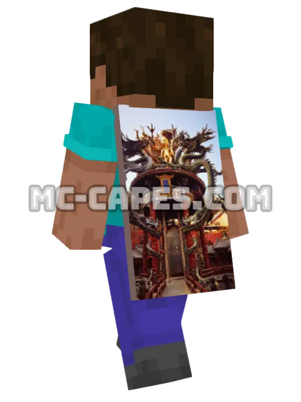 Dragon Temple Gate Minecraft cape worn on a player, seen from behind