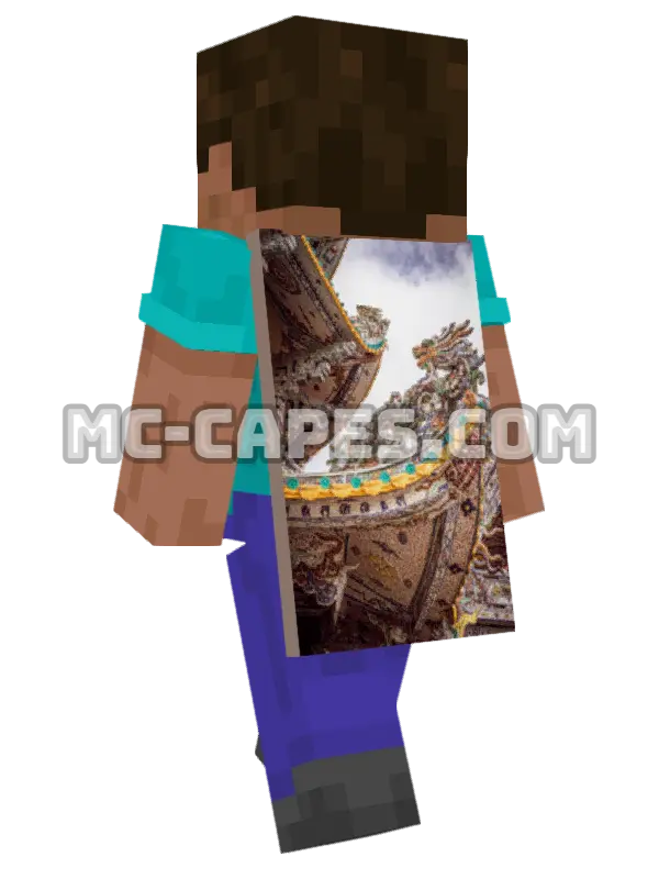 Dragon Temple Roof Minecraft cape worn on a player, seen from behind