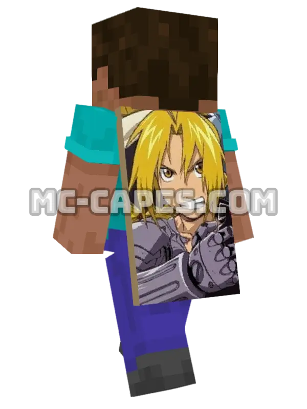 Edward Elric Minecraft cape worn on a player, seen from behind