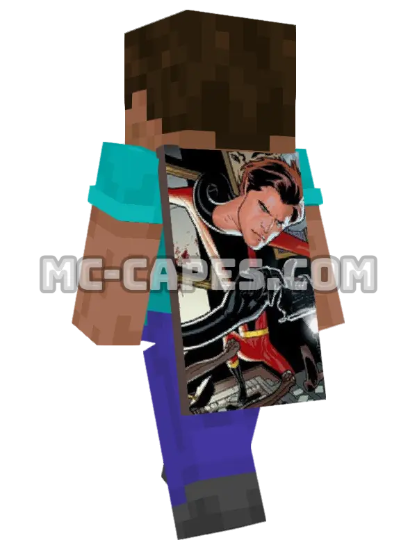 Elongated Man Minecraft cape worn on a player, seen from behind