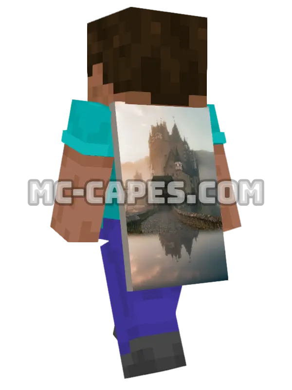 Eltz Castle Minecraft cape worn on a player, seen from behind