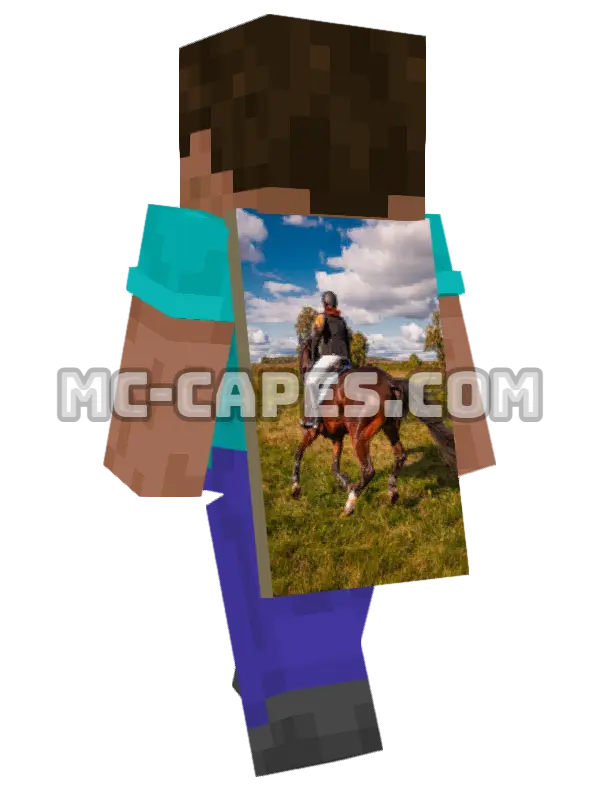 Equestrian Rider Minecraft cape worn on a player, seen from behind