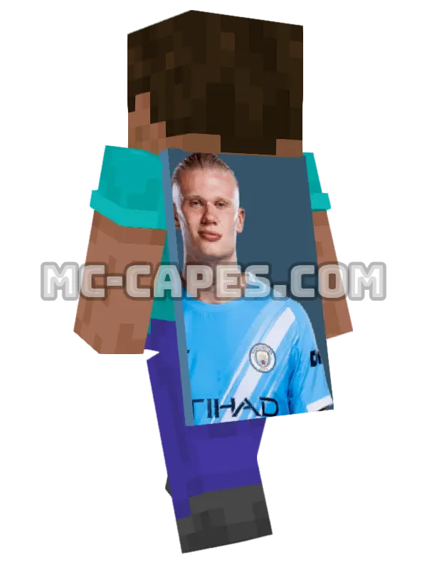 Erling Haaland Minecraft cape worn on a player, seen from behind
