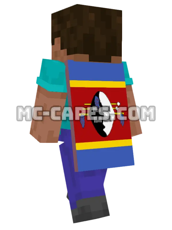 Eswatini (Swaziland) Flag Minecraft cape worn on a player, seen from behind