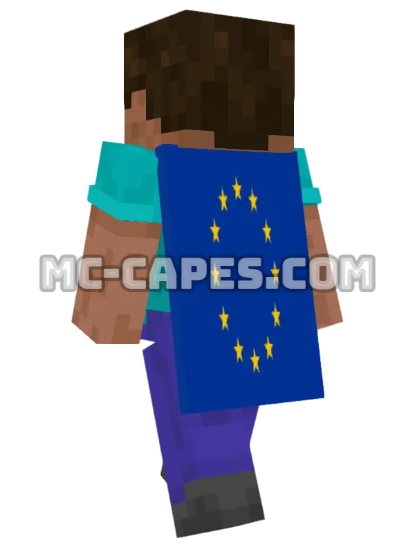 European Union Flag Minecraft cape worn on a player, seen from behind
