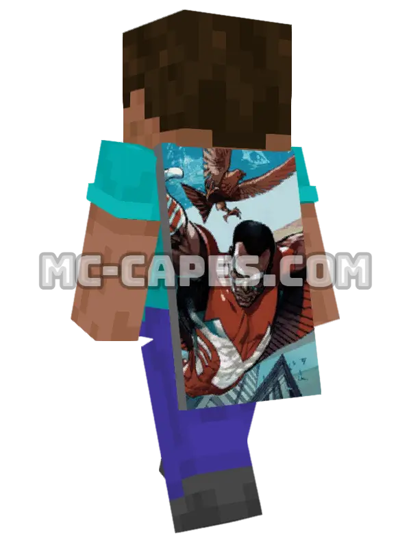 Falcon Minecraft cape worn on a player, seen from behind