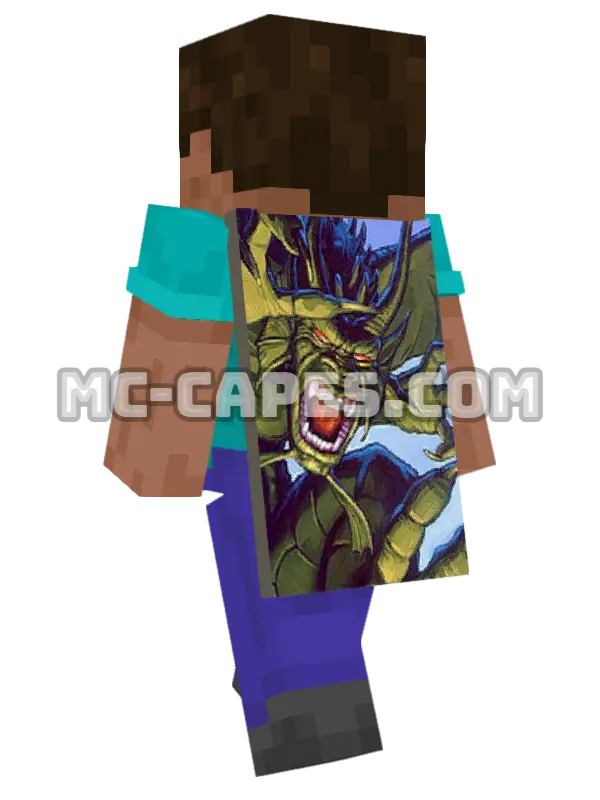 Fin Fang Foom Minecraft cape worn on a player, seen from behind