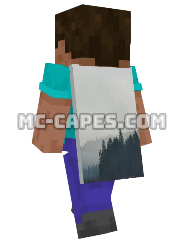 Foggy Forest Minecraft cape worn on a player, seen from behind