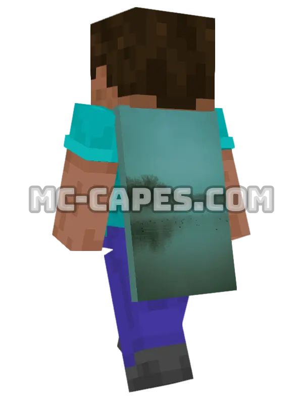 Foggy Lake Minecraft cape worn on a player, seen from behind