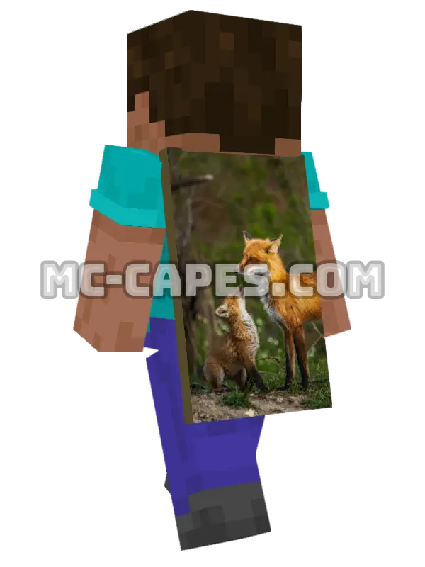 Fox Couple Minecraft cape worn on a player, seen from behind