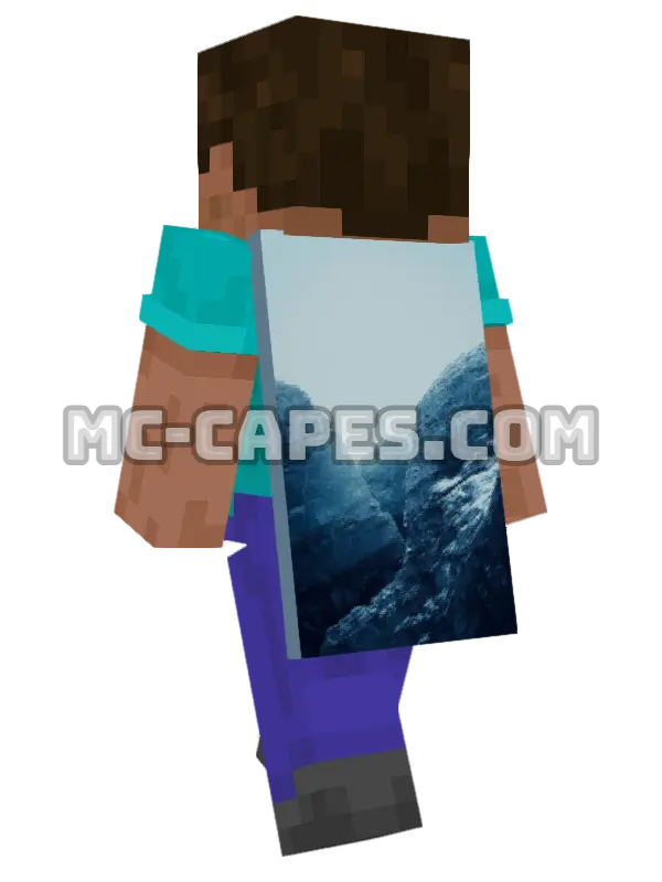 Frozen Glacier Fog Minecraft cape worn on a player, seen from behind