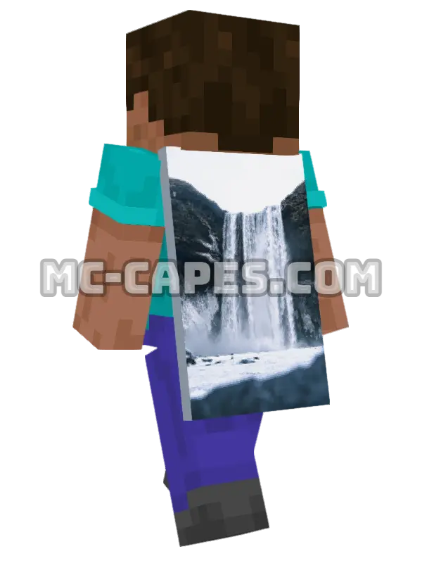 Frozen Waterfall Minecraft cape worn on a player, seen from behind