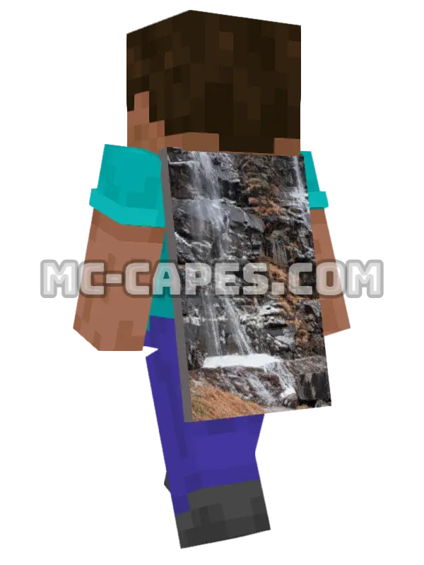 Frozen Waterfall Minecraft cape worn on a player, seen from behind