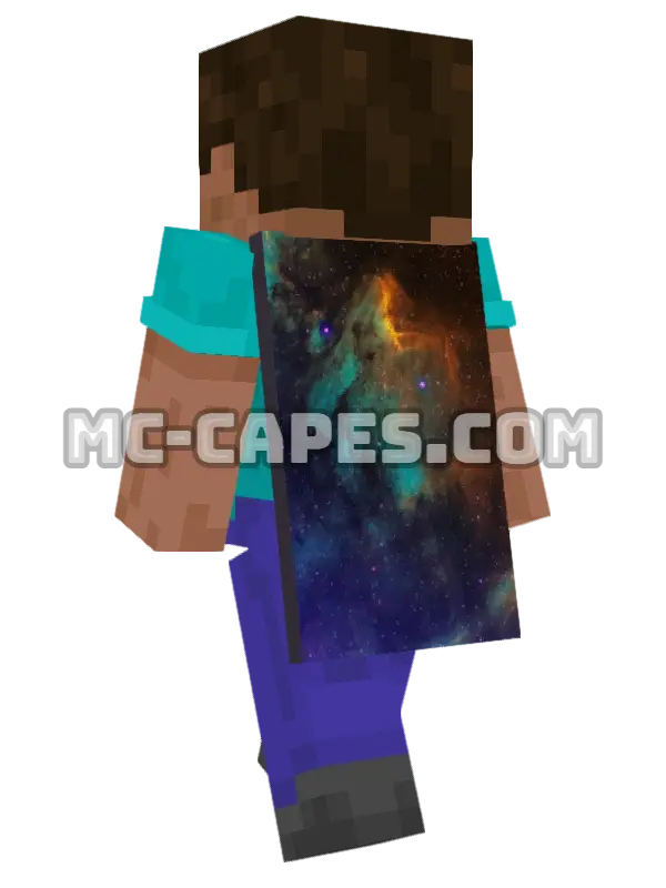 Galaxy Dust Clouds Minecraft cape worn on a player, seen from behind