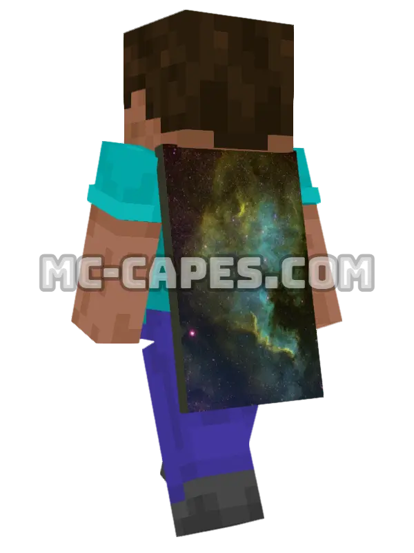 Galaxy Sky Minecraft cape worn on a player, seen from behind