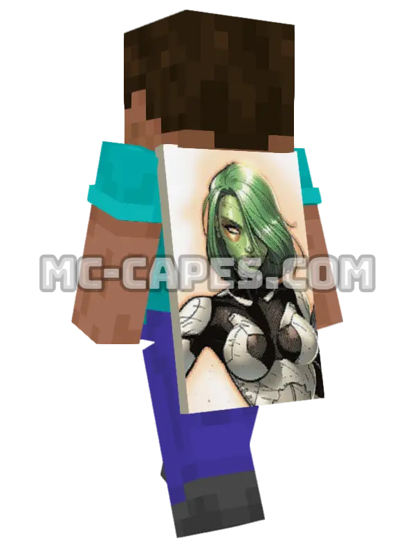 Gamora Minecraft cape worn on a player, seen from behind