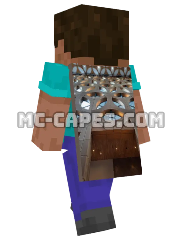 Geometric Architecture Minecraft cape worn on a player, seen from behind
