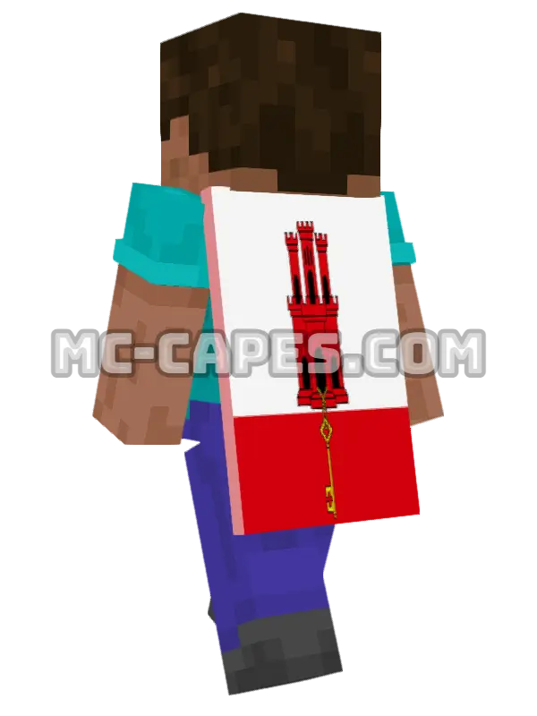 Gibraltar Flag Minecraft cape worn on a player, seen from behind