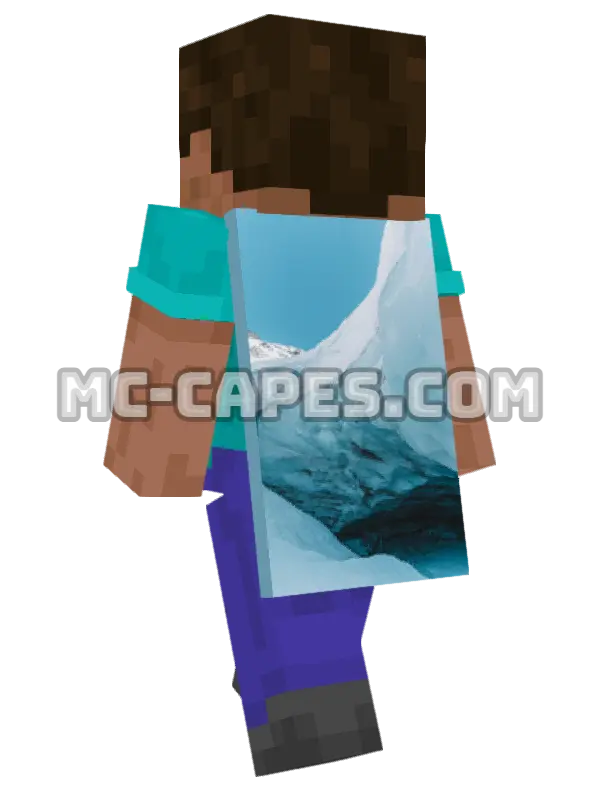 Glacier Ice Cave Minecraft cape worn on a player, seen from behind