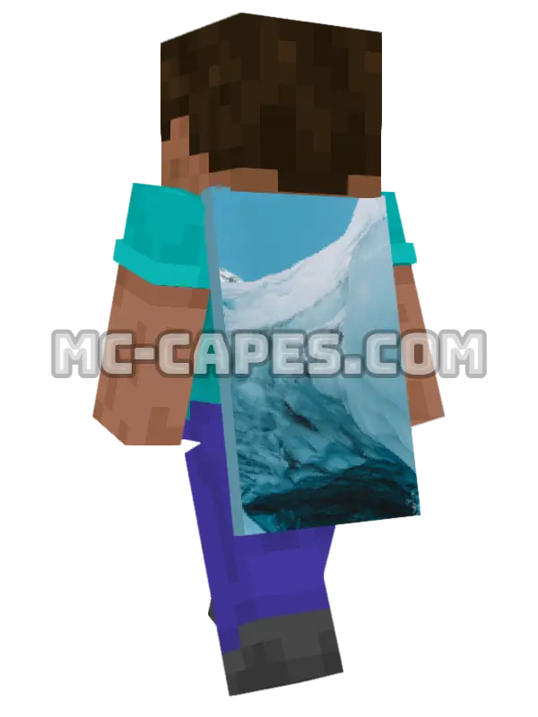 Glacier Ice Cave Minecraft cape worn on a player, seen from behind