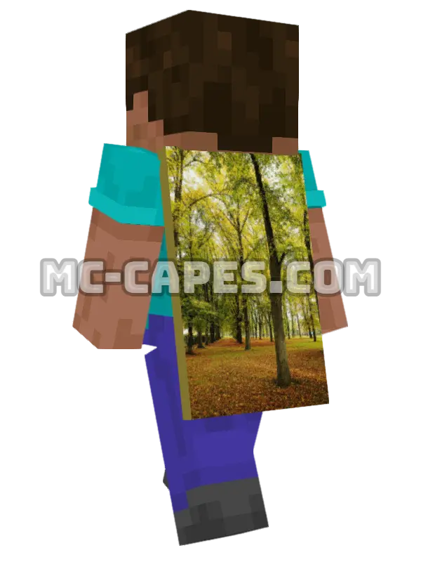 Golden Autumn Forest Minecraft cape worn on a player, seen from behind