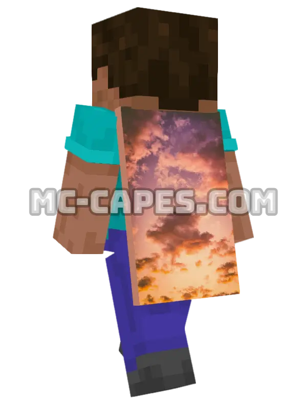 Golden Hour Clouds Minecraft cape worn on a player, seen from behind
