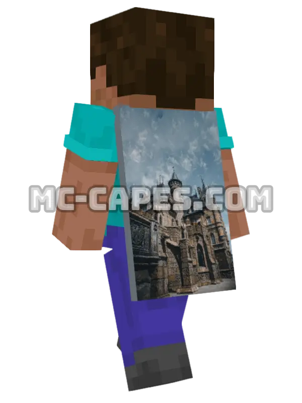Gothic Castle Minecraft cape worn on a player, seen from behind