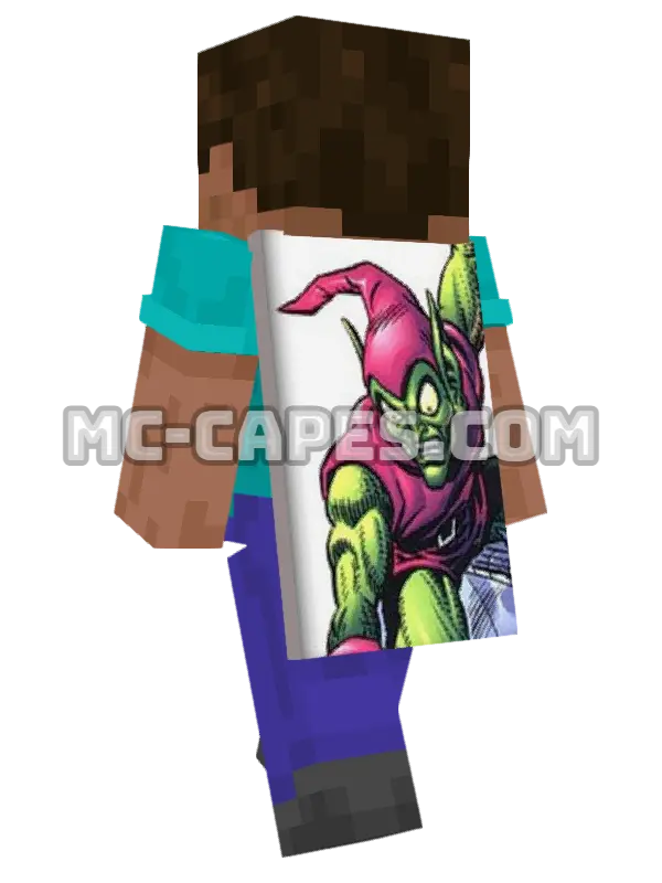 Green Goblin II Minecraft cape worn on a player, seen from behind