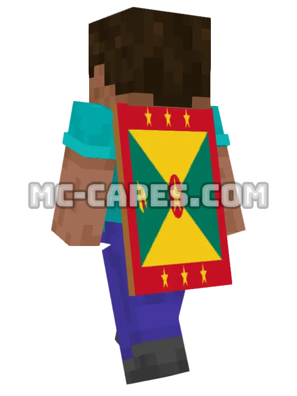 Grenada Flag Minecraft cape worn on a player, seen from behind